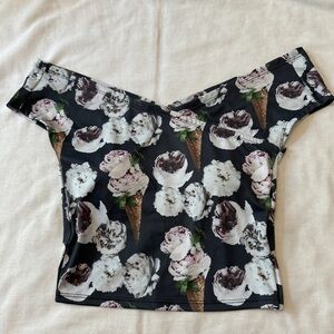 Kortni Jeane Small Floral Ice Cream Off Shoulder Swim Tankini Top